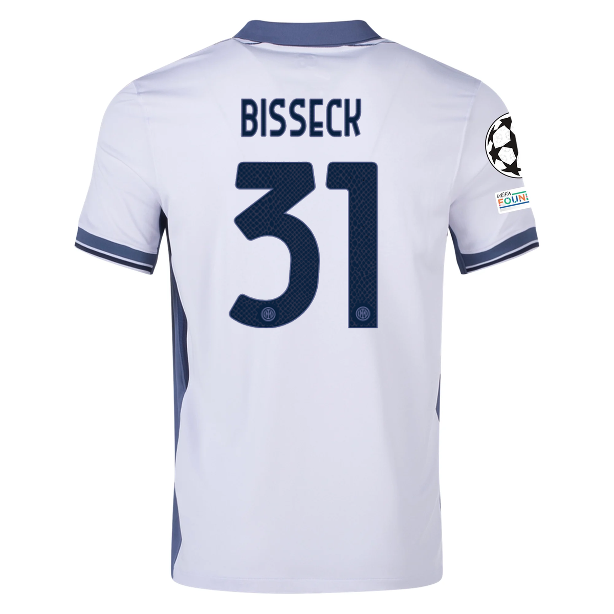Nike Inter Milan Yann Aurel Bisseck Away Jersey w/ Champions League + Scudetto Patch 24/25 (Summit White/Iris Whisper)