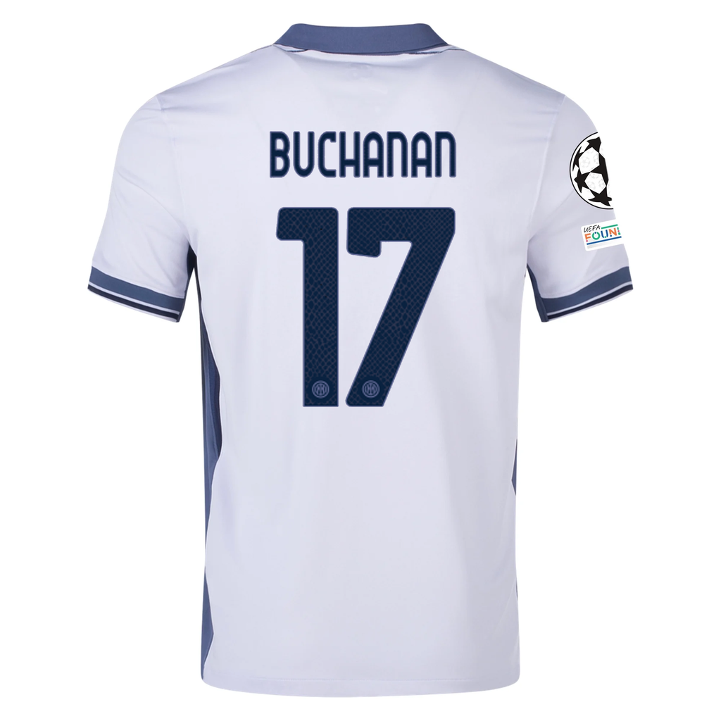 Nike Inter Milan Tajon Buchanan Away Jersey w/ Champions League + Scudetto Patch 24/25 (Summit White/Iris Whisper)