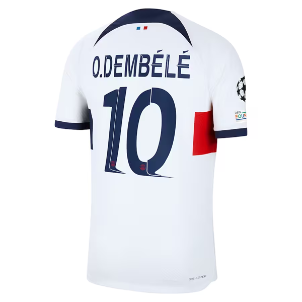Nike Paris Saint-Germain Authentic Ousmane Dembele Match Vaporknit Away Jersey w/ Champions League Patches 23/24 (White/Midnight Navy)