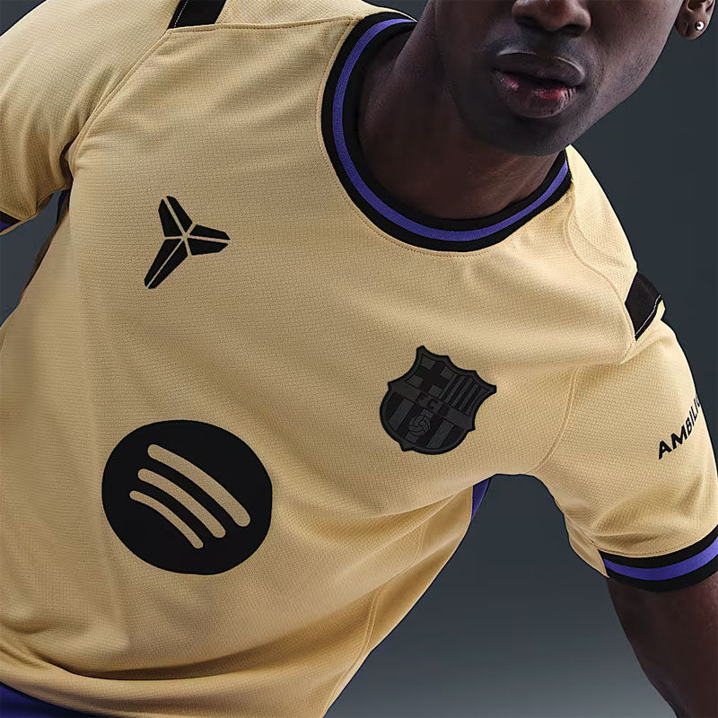 Nike Men's FC Barcelona Away Jersey 25/26 w/ Champions League Patches (Team Gold/Persion Violet/Black)