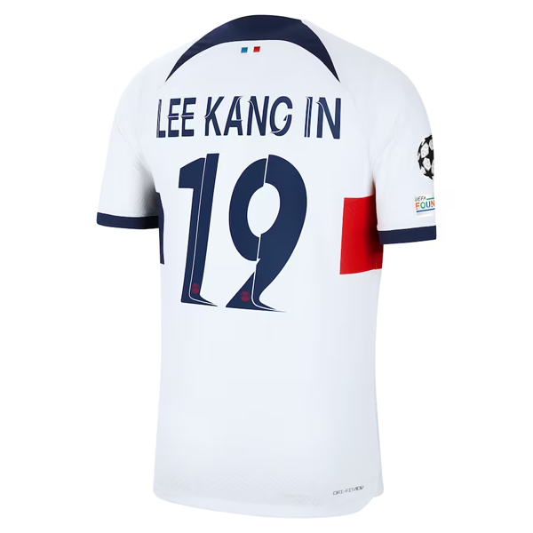 Nike Paris Saint-Germain Authentic Lee King In Match Vaporknit Away Jersey w/ Champions League Patches 23/24 (White/Midnight Navy)