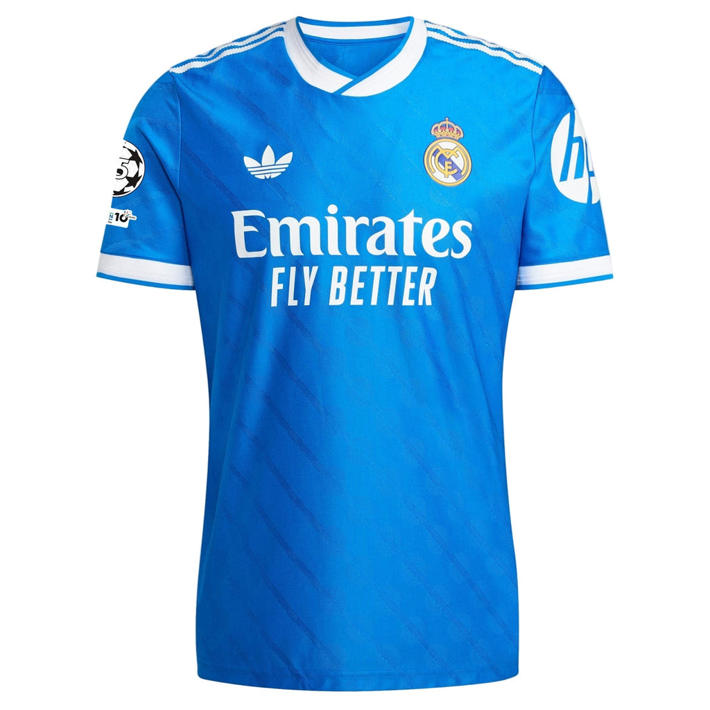 adidas Men's Alaba Real Madrid 25/26 Authentic Third Jersey w/ Champions League Patches (Blue)