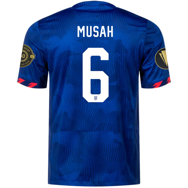 Nike Mens United States Yunus Musah Away Jersey w/ Gold Cup Patches 23/24 (Hyper Royal/Loyal Blue)