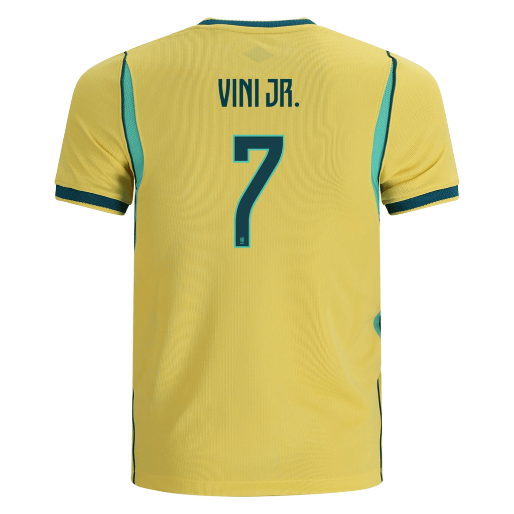 Nike Youth Brazil Vini Jr. Home Stadium Jersey 2026 (Yellow Canary/Teal)