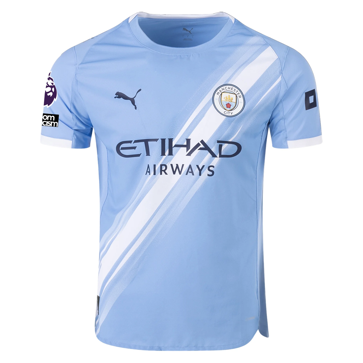 Puma Manchester City Authentic Bobb Home Jersey w/ EPL + No Room For Racism Patches 25/26 (Team Light Blue/White)