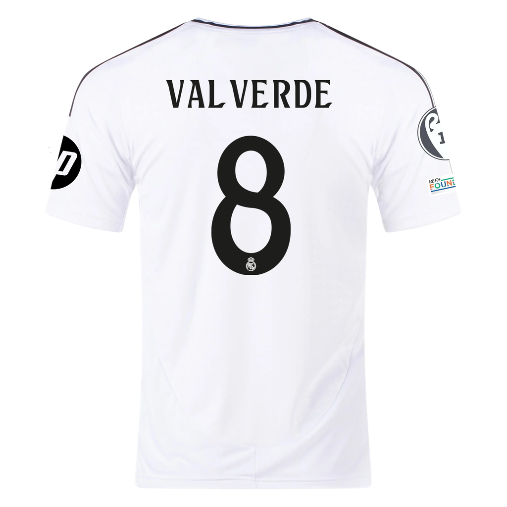 adidas Real Madrid Federico Valverde Home Jersey 24/25 w/ Champions League Patches (White/Black)
