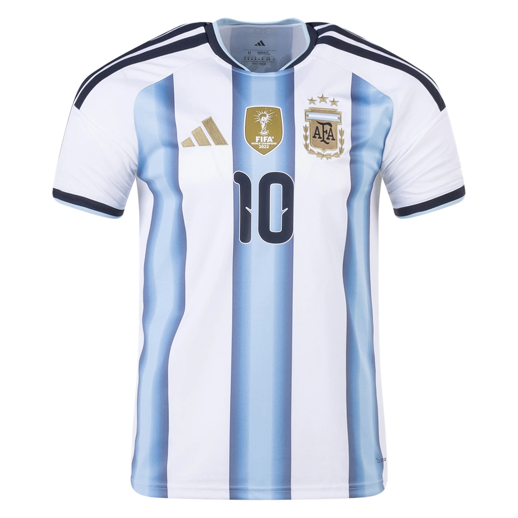 adidas Youth Argentina Lionel Messi Home Jersey w/ World Cup Champion Patch 2026 (White/Icey Blue)